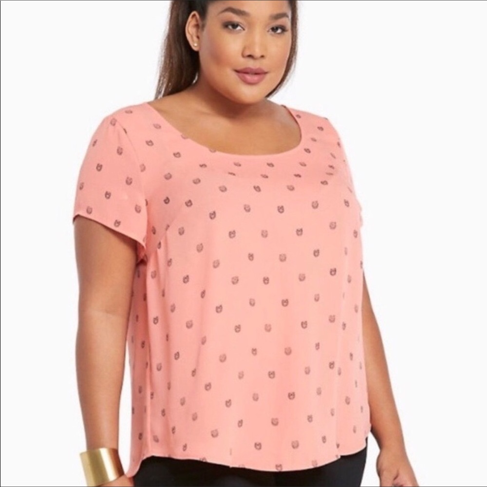 Owl Georgette Coral Button Back Top Blouse